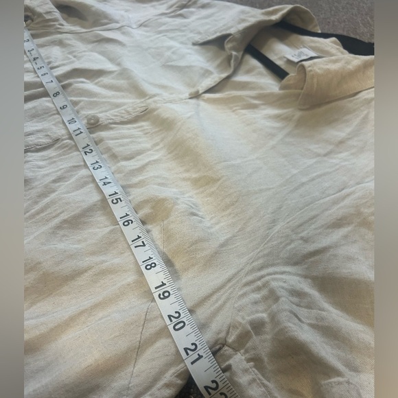 Avenue, size 18, Beige Linen Blend Eyelet Button Down Blouse, long fitted - Picture 7 of 8